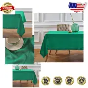 Handcrafted Emerald Green Linen Tablecloth 60 x 108 - Timeless Hemstitch Design