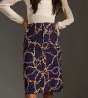 Anthropologie Patch Pockets Fitted Skirt, Large, Blue