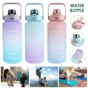 2L Water Bottle Motivational Drink Flask With Time Markings BPA Free Sport Gym╡