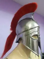Corinthian armor helmet with red feather medieval knight crusader Spartan Christ