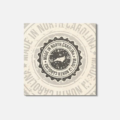 Made In North Olina USA State Vintage Grunge 4'' X 4'' Square Wooden Coaster
