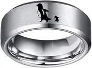 [Generic] Mother and Tiny Penguin Ring Titanium Steel Adorable Duo Design Warming Gifts Jewellery Band