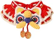 FewNvWa Knitted Cat Collar Dog Collar Hand Knitted Soft Holiday Cute Decorative Bandana Scarf Dancing Lion for Kittens, M