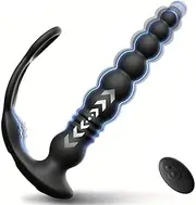 Adult Male Sex Toys Vibrating Butt Plug Anal Beads with Dual Cock Ring, 10 Thrusting & Vibrating Modes G Spot Vibrator Anal Sex Toys for Men and Couples