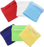 BESPORTBLE 6pcs Sweatband Wristband Wallet Pouch with Zipper for Key and Coin Storage Moisture Wicking Wristbands for Running Jogging Hiking Unisex Design Colors