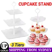 3 Tiers Plastic White Round Square Cupcake Cake Stand Birthday Wedding Party AU