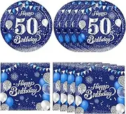 40 PCS Happy 50 Years Old Birthday Navy Blue Silver Disposable Tableware Including Plates Napkins for Men Women 50th Birthday Anniversary Party Supplies