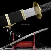 High Quality Carbon Steel Chinese Dao 雁翎刀 Black Sword Brass Weapon for Display.
