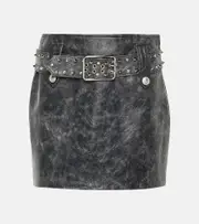[Alessandra Rich] Alessandra Rich Belted embellished leather miniskirt AU 8 black