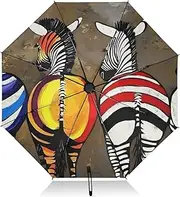 [PDZRMY] UV Protection Travel Umbrella Abstruct Colorful Zebra Compact for Rain and Sun - Auto Open and Close UPF 50+ Windproof Portable 46” Sun Umbrella for Women and Men