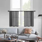 Black Sheer Curtains 34 x 30 inch Length Kitchen Tier Short Curtains Light