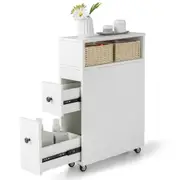 Giantex Slim Bathroom Storage Cabinet Mobile Toilet Cupboard Caddy Tissue Box Holder w/Rattan Baskets