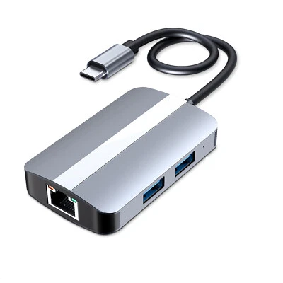 USB C Hub 5 Port Multiport Adapter w RJ45 100Mbps & SD TF Card Reader for PC/Mac