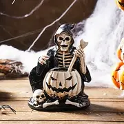 Halloween Skeleton Decor Resin Statue, Vintage Spooky Skeleton Brewing Potion Figurine, Funny Tabletop Decoration for Halloween Party, Haunted House, Home Desk