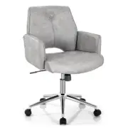 Costway Office Task Chair 21.5" Leather Adjustable Height Swivel Gray w/ Armrest