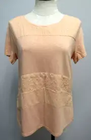 Chico's Embroidered Panel Tee Short Sleeve Top Knit Blush Peach Women's 0 New