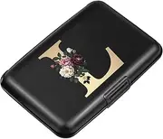 [Simikol] Hard Shell Card Holder Initail Letter Rose Flower Credit Card Case RFID Blocking Mini Wallet for Women and Girls, Letter L, L