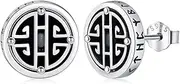 [YueYuan] Black Onyx Earrings 925 Sterling Silver Viking Rune Earrings Celtic Knot Stud Viking Jewelry for Men Father Husband, 0.39in/10 mm, Sterling Silver, No Gemstone