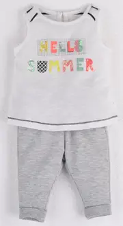 Mamino Baby Girl Hello Summer Pant & Sleeveless T Shirt Sequin & Glitter