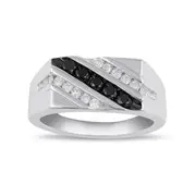 Men's Black Diamond Stripe Ring with 3/4ct Diamonds in Sterling Silver