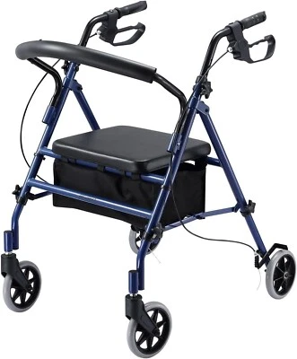 Genki Heavy Duty Rollator Walker with Seat Basket, Foldable Rolling Walker Suppo