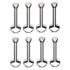 2X Opalite Steel Internal Thread Labret Monroe Lip Ring 6-12mm Bar Stud Piercing