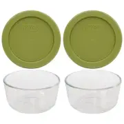 Pyrex 7202 1 Cup Glass Bowls & 7202-PC Olive Green Lids (2-Pack)