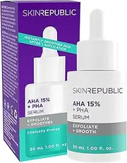 [Skin Republic] AHA 15% & PHA Face Serum, 30ml – Exfoliates, Smooths and Brightens Skin in 2 Weeks, Reduces Pores, Improves Texture and Radiance with Lactic, Glycolic and Mandelic Acids