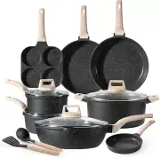 Pots and Pans Set, Nonstick Cookware Sets, Classic Black Induction 14Pcs Cookwar