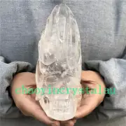 2.04LB Natural Clear Quartz Skull Quartz Crystal Carved Reiki Healing XK1317
