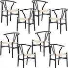Anemone Set of 8 Wishbone Dining Chair Beech Timber Replica Hans Wenger - Black