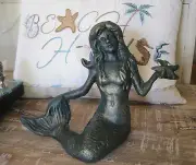 Cast Iron Dark Green Sitting Mermaid - Mermaids - Collectible - Beach Decor