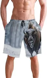 [XYMZR] Men's Swim Trunks Bison Snow Forest Quick-Dry Bathing Suit Swimming Board Shorts S