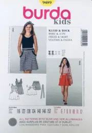 Easy BURDA Kids Sewing Pattern 9489 | Girls Dress & Skirt | Sizes 5 - 10 | NEW