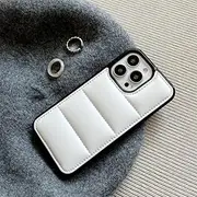 Winter Down Jacket Buffer Case for iPhone 14 13 11 12 Pro Max Mini XR X XS 7 8 Plus Soft Fabric Shockproof Bumper Back Funda,WH,for iPhone 13 Mini