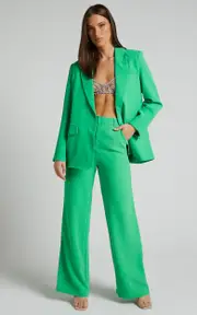 Bonnie Pants - High Waisted Tailored Wide Leg Pants in Green