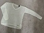Abercrombie & Fitch Womens Pullover Sweater Size M Cream V-Neck Wool Blended