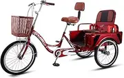 DEFGHIJ Three Wheel Bike with Folding Seat Adult Tricycles Cargo Basket Trike Bike Bicycle for Recreation Shopping Men's Women's Bike(Red)