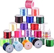 KONMAY 25 Colors Mixed 575 Yards 1.0mm Nylon Rattail Satin Silk Trim Cord Beading String for Chinese Knotting, Kumihimo, Beading, Macramé, Jewelry Making, Mixed