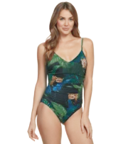 Miraclesuit Multi Copy Cat Mikki Green One Piece Swimsuit Women's Size 12 L58125