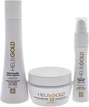 The Revival Series Travel Kit by Helis Gold for Unisex - 3 Pc 3.3oz Revitalize Shampoo, 3.3oz Restructure Masque, 1oz Crystal Cream