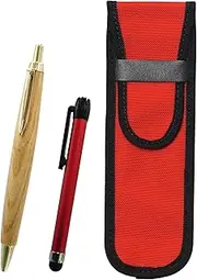 2 Pack Cloth Pen Case Red Metal Touch Stick Red and Maple Wood Axis Retro Ballpoint Pen Set NK02R-ALR-HS47S-2