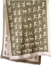[GFM] Horses Print Cashmere Feeling Pashmina Shawl for Autumn Winter (HSSHL-BB), Olive Green, l