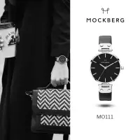 在飛比找momo購物網優惠-【MOCKBERG】瑞典品牌 簡約 白面白鋼黑色皮革錶 女錶