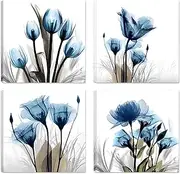 Flower Canvas Prints Wall Art 4 Panels Tulip Living Room Decor Wall Art Framed Wall Paintings for Bedroom Decor Wall Decorations for Living Room Canvas Wall Art 12 X 12 (4 PCS)