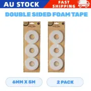 2PK Adhesive Double Sided Tape 6mmx5m White PE Foam Sticky Mounting DIY Craft