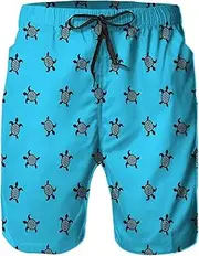 [Airmark] Mens Swim Trunks,Quick Dry Bathing Suits Summer Board Beach Shorts with Mesh Lining, Sea Turtle Blue, Small