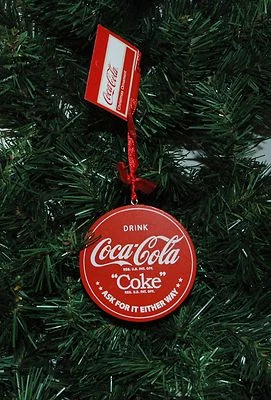 Antique, Vintage Looking,Round Wooden Coke,Coca Cola Sign Christmas Ornament