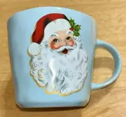 NEW Santa Christmas Mug Blue Retro Vintage Dimpled Fig & Fern