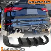 REAL CARBON Rear Bumper Lip Bar Diffuser Spoiler Fit For Audi S3 A3 SLINE 17-20 (for: Audi)